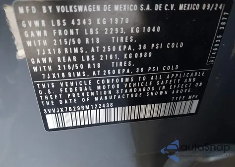 2024 Volkswagen Taos 1.5T Se Black z USA, uszkodzony, nr VIN 3VVJX7B29RM122438